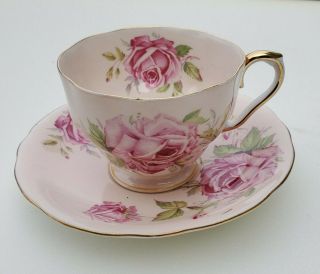Aynsley Huge Cabbages Rose Bone China Cup & Saucer Pink Roses England