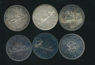 Canada - 1959 - 1964 Set Of 6 Gem Toned Silver Dollars
