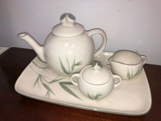Vintage Winfield Usa Bamboo Pattern Teapot & Lid 5 Cup With Cream Sugar Tray