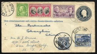 1936 " Round The World " Cover San Diego - Shanghai China - Capetown S.  Africa