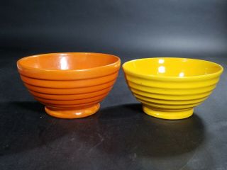 Vintage Bauer ? Pottery Pedestal Ringware Mixing Bowls Red 24 Yellow 30