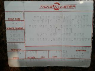 The Cult Billy Idol Concert Ticket Stub 1987 Michigan Pine Knob