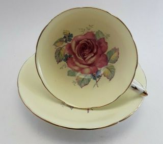 Paragon Cup And Saucer Yellow With Large Rose Pink
