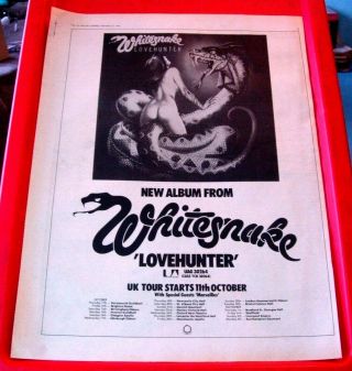 Whitesnake ‎lovehunter/uk Tour Vintage Orig 1979 Press/mag Advert Poster - Size