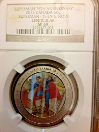 2013 Canada.  50c Superman 75th Ann Then & Now Lenticular Ngc Sp69 Coin