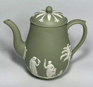 Wedgwood Jasperware Teapot Coffee Pot,  Celadon Green,  Apx 7” High W/ Lid