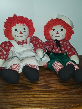 Vintage Handmade 20 " Raggedy Ann And Andy Dolls W “i Love You " Hearts