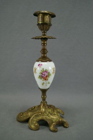 Late 19th Century Dresden Hand Painted Floral & Gold Gilt Bronze Candlestick 2