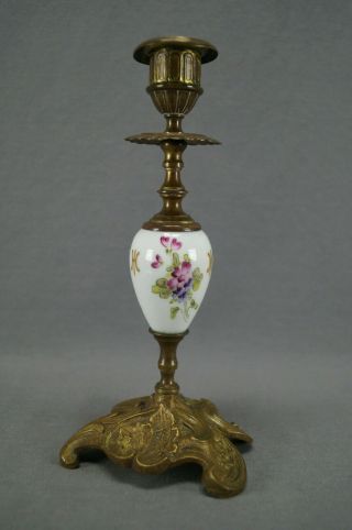 Late 19th Century Dresden Hand Painted Floral & Gold Gilt Bronze Candlestick 3