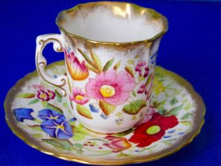 Hammersley & Co Queen Anne Hand Painted Flowers Bone China Coffee Cup & Saucer