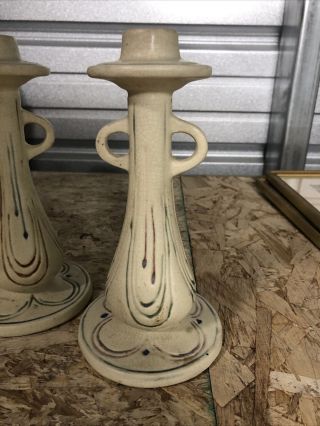 Set Of Weller Creamware 1920 Pottery Candle Holders 2