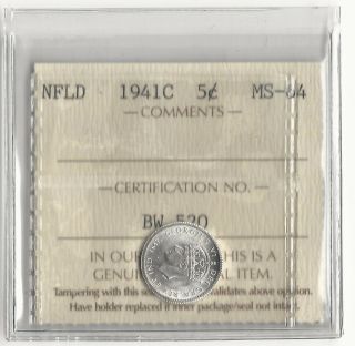 1941 Newfoundland 5 Cents Iccs Certified Ms64.  925 Silver