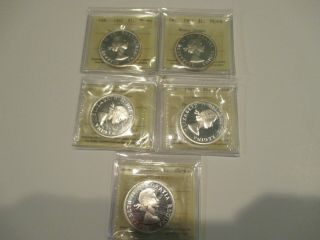1960 - 1964 Canada Silver Dollars - Iccs Graded Pl66 Heavy Cameo - 5 Coins
