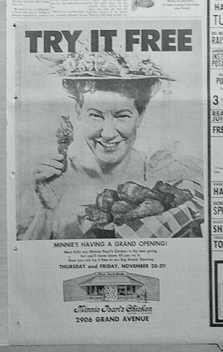 1969 Newspaper Ad For Minnie Pearl Chicken Restaurants - Ft.  Smith Ar Opening
