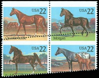 2158a,  22¢ Misperfed Error Block Of Horses - Stuart Katz