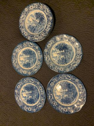 Liberty Blue Independence Hall 9.  75 " Dinner Plate,  Made In England - Set Of 10