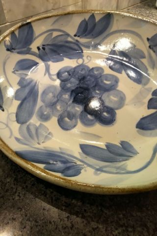 Vintage Simon Pearce / Miranda Thomas Stoneware Pottery Bowl Blue White Grapes