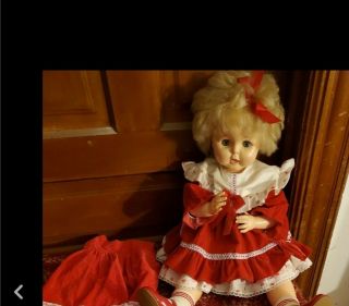 1964 Horsman 27 Inch Thirsty Walker Doll Tb 26 W/2 Red Velvet Outfits