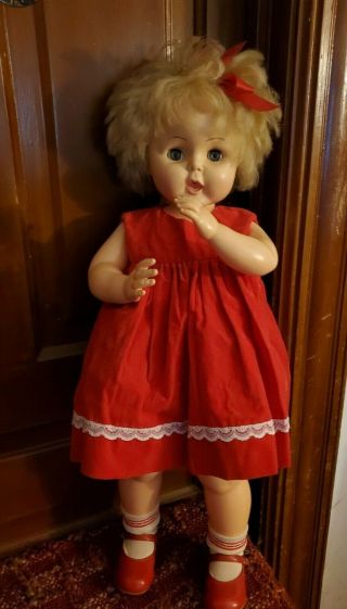 1964 Horsman 27 Inch Thirsty Walker Doll TB 26 w/2 red velvet outfits 2