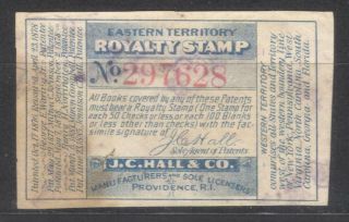 Us License & Royalty Patent Stamps J.  C.  Hall 3 Revenue Fiscal