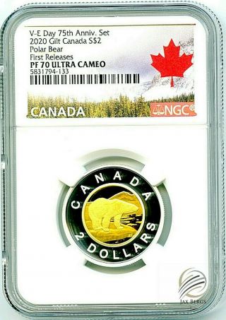 2020 Canada $2 Gilt Silver Proof Polar Bear Toonie Ngc Pf70 Ucam First Releases