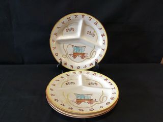 4 Vintage Fred Roberts Western Cowboy Chuckwagon Divided Dinner Plate 11 5/8 "