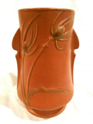 Vintage 1936 Roseville Pottery Teasel Vase 883 - 7 Pink/green