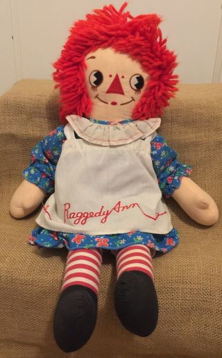 Vintage Raggedy Ann 18” Doll With Stitched “i Love You” Chest Heart And Apron