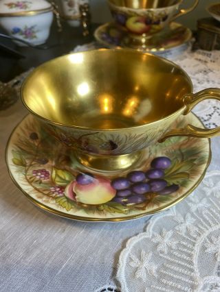 Ln Aynsley Orchard Fruit Gold Tea Cup Saucer Duo Hp Signed 746 2 Reserved