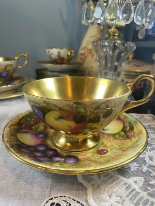 Ln Aynsley Orchard Fruit Gold Tea Cup Saucer Duo Hp Signed 746 1 Reserved