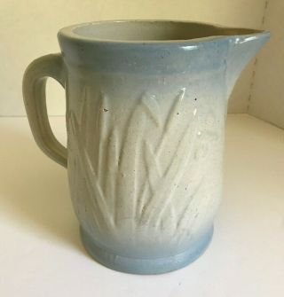 Antique Salt Glaze Blue & White Cattail Pitcher Western Stoneware Monmouth Ill