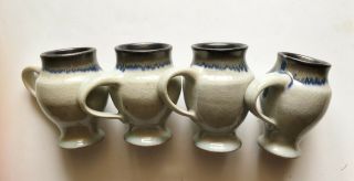 (4) Pewabic Pottery Mugs,  4.  5 " Tall,  Grayish Blue With Dark Blue And Brown,  2000