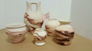Nemadji Pottery Usa Double Wedding Vase Cream Lavender Purple Indian River