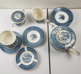 Vintage Currier And Ives Dishes Blue Paddlewheel Steamboat Assortment