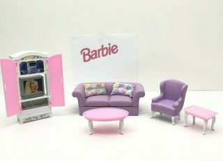 Vintage Barbie Living Room Doll House Furniture Set Pink Purple Sofa Tv