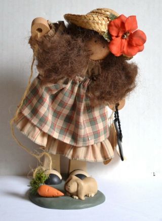 Vintage Lizzie High Whimsical Wooden Folk Art Doll " Alice Valentine " & Pet Bunny