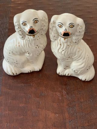 Vintage Pair Staffordshire Dogs Ceramic Porcelain Mantle Spaniel Dog 7” 2