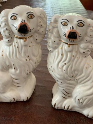 Vintage Pair Staffordshire Dogs Ceramic Porcelain Mantle Spaniel Dog 7” 3