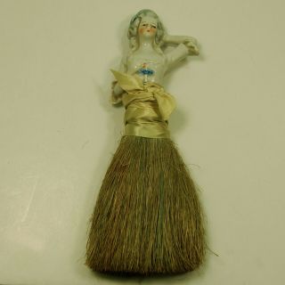 Antique Victorian Ribbon Bow Hat Clothes Vanity Brush Broom Half Doll 7 1/2 "