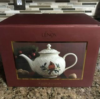 Lenox - Winter Greetings Carved Teapot - Red Cardinal - China Porcelain
