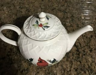 Lenox - Winter Greetings Carved Teapot - Red Cardinal - China Porcelain 3
