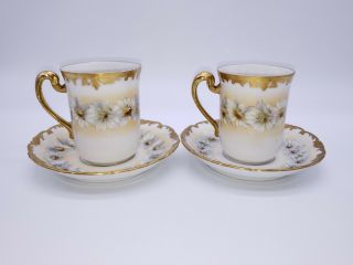 (2) Limoges France T&v Daisy Chain Gold Rim Demitasse Tea Coffee Cup Saucer Exc,