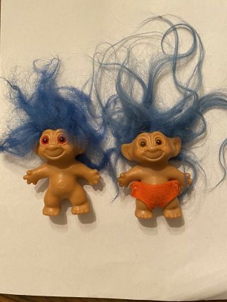Vintage 60’s Dam Troll Dolls Blue Hair Unmarked Glass Eyes