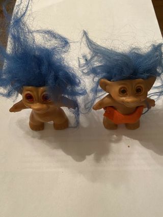 Vintage 60’s Dam Troll Dolls Blue Hair Unmarked Glass Eyes 2