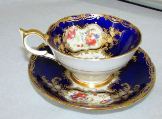 Vintage Aynsley England Aristocrat Cobalt Blue Gold Gilt Cup & Saucer