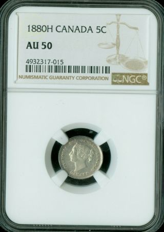 1880 - H Canada 5 Cents Ngc Au - 50 Coin