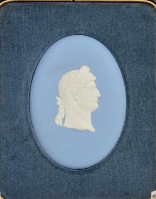 Antique Wedgwood Jasperware Blue 3.  25x4 " Framed Oval Portrait Medallion
