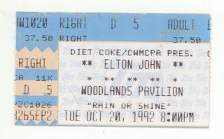 Rare Elton John 10/20/92 The Woodlands Tx Concert Ticket Stub Houston