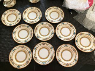 S/10 Minton Helena Yellow,  Blue Floral & Fruit W/ Urns 6 1/8 " Side Plates - - Exc
