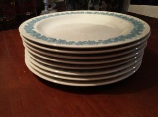 Wedgwood Queensware Etruria Blue/white Embossed Vintage 8pc 8 " Salad Plates